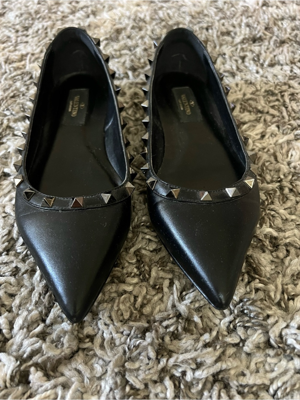 Valentino Garavani Black Studded Pointed-Toe Flats